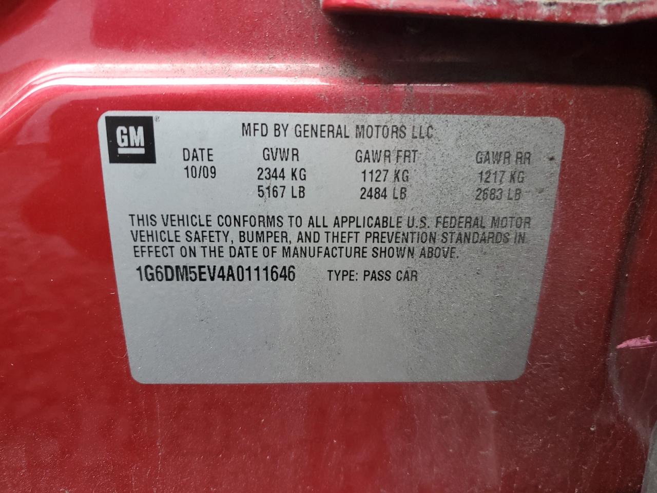 2010 Cadillac Cts Performance Collection VIN: 1G6DM5EV4A0111646 Lot: 93393075