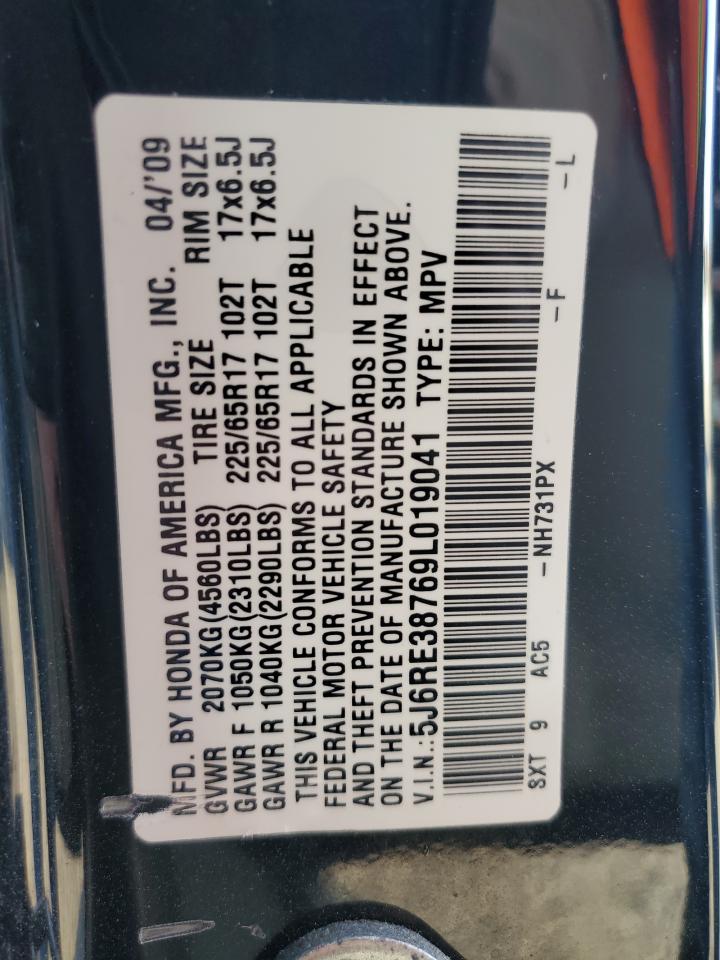 2009 Honda Cr-V Exl VIN: 5J6RE38769L019041 Lot: 92173135