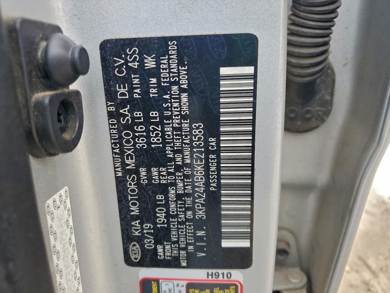 2019 Kia Rio S VIN: 3KPA24AB6KE213583 Lot: 87432915