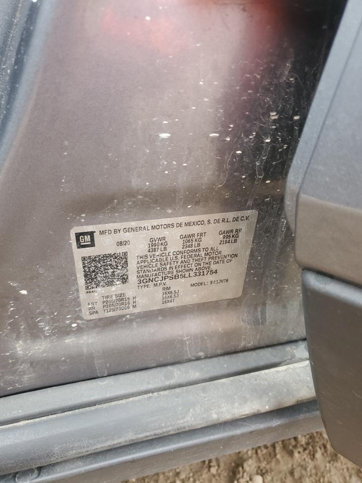 2020 Chevrolet Trax 1Lt VIN: 3GNCJPSB5LL331754 Lot: 90051625