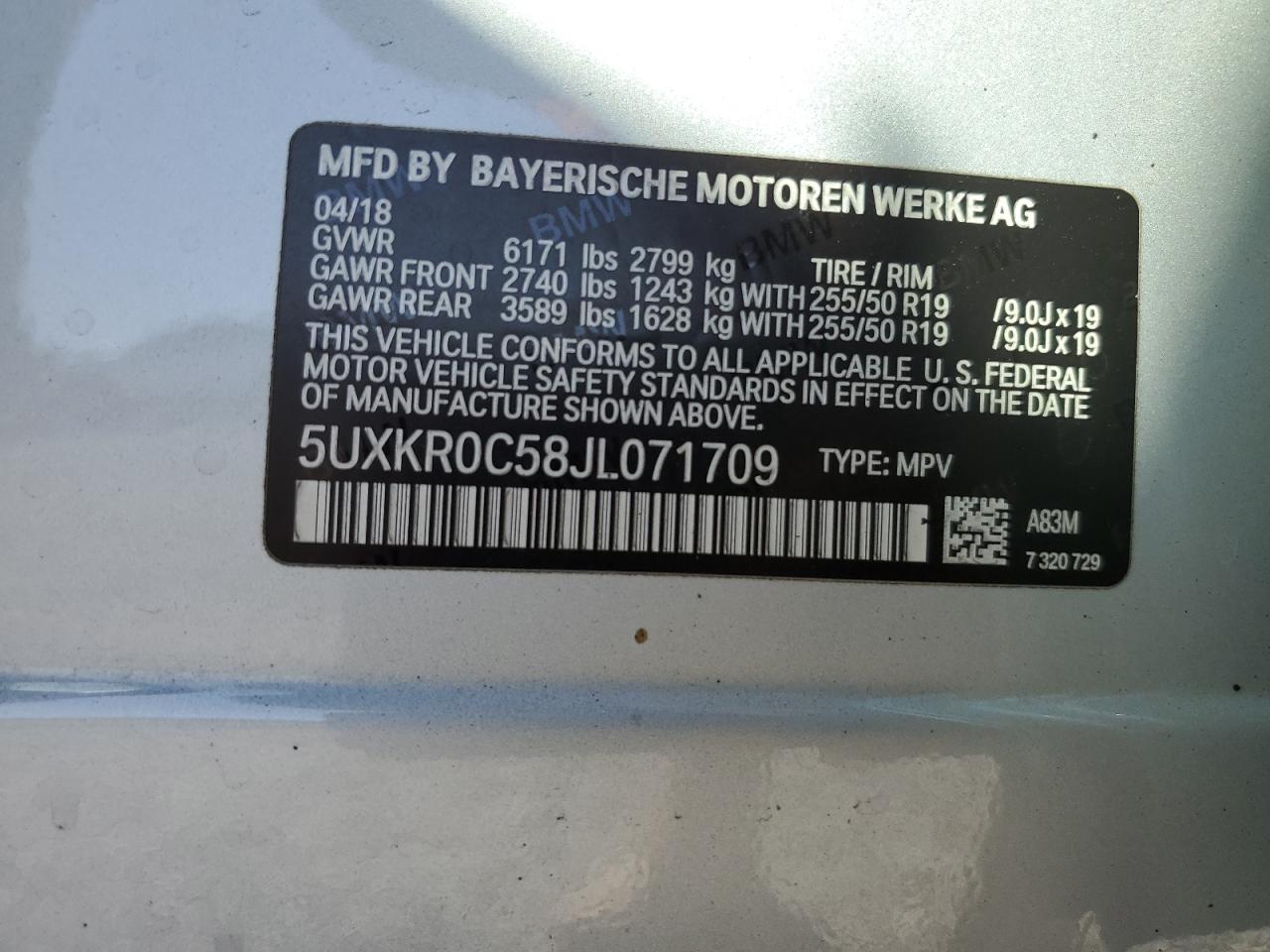 2018 BMW X5 xDrive35I VIN: 5UXKR0C58JL071709 Lot: 86523395