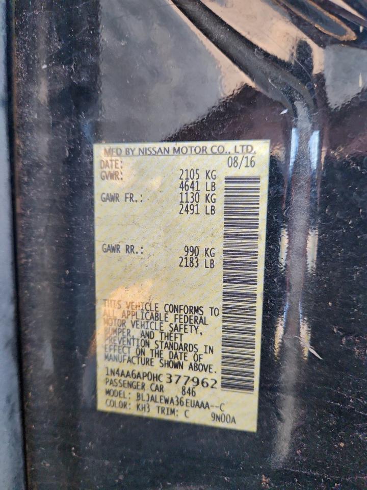 2017 Nissan Maxima 3.5S VIN: 1N4AA6AP0HC377962 Lot: 94576785