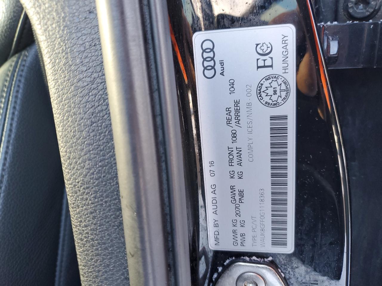 2016 Audi A3 Prestige S-Line VIN: WAUK8GFF0G1118363 Lot: 91472795