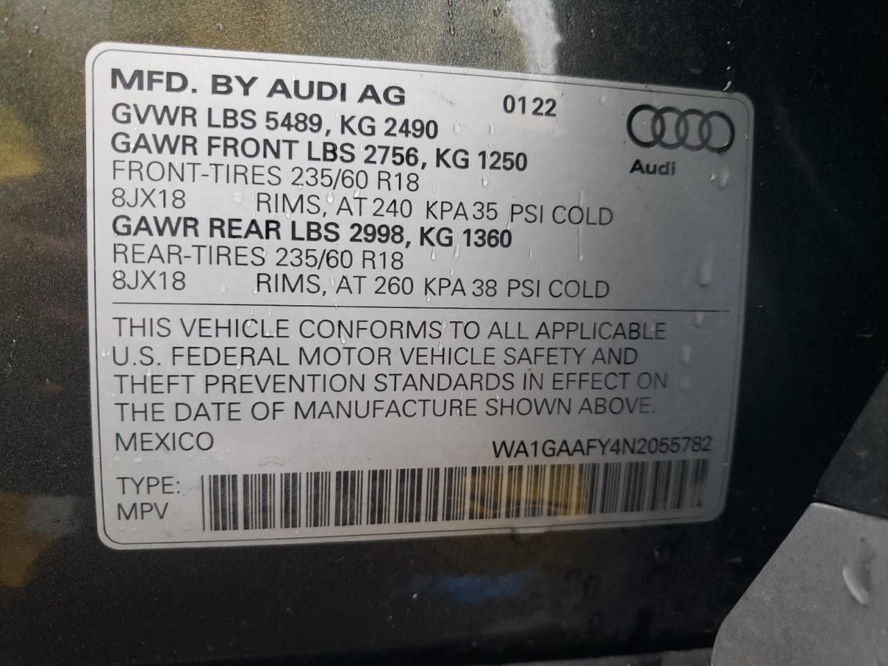 2022 Audi Q5 Premium 45 VIN: WA1GAAFY4N2055782 Lot: 90352745