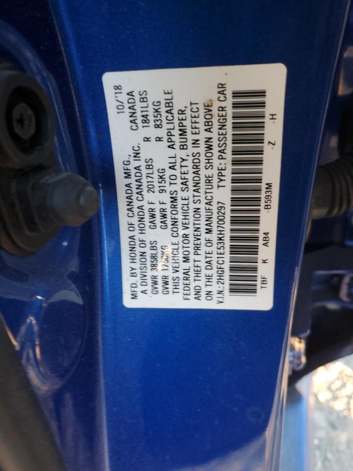 2019 Honda Civic Si VIN: 2HGFC1E53KH700297 Lot: 92321695