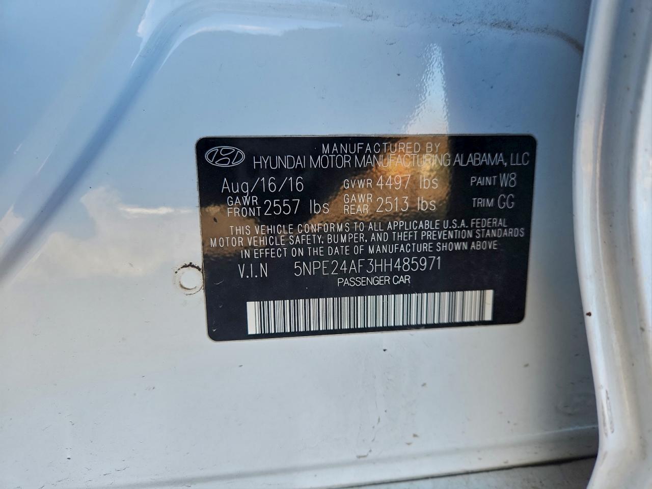 2017 Hyundai Sonata Se VIN: 5NPE24AF3HH485971 Lot: 94595145