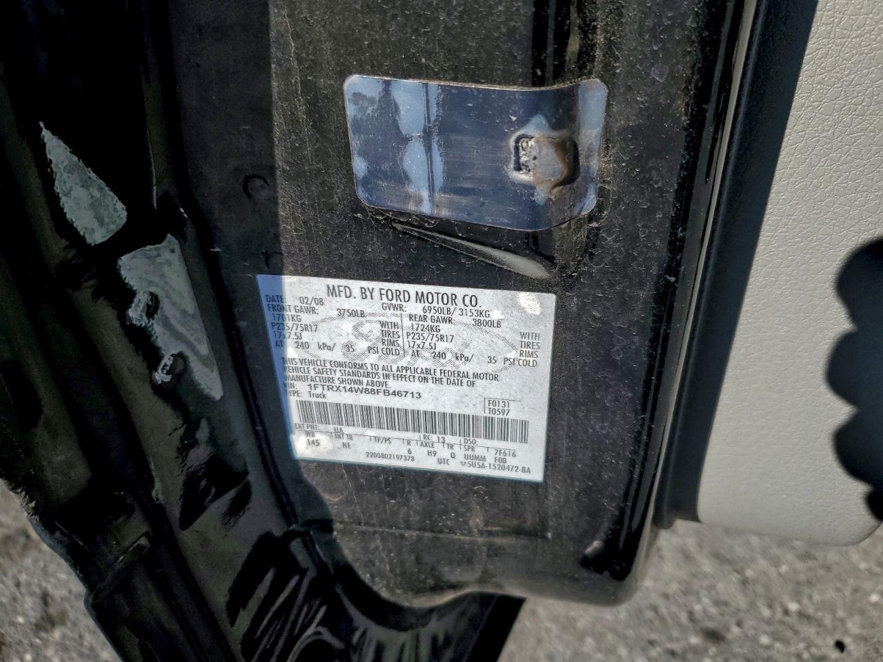 2008 Ford F150 VIN: 1FTRX14W88FB46713 Lot: 94260725