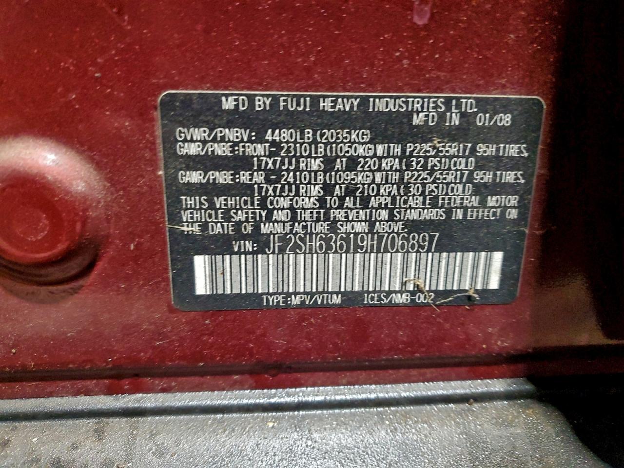 2009 Subaru Forester 2.5X Premium VIN: JF2SH63619H706897 Lot: 94480225