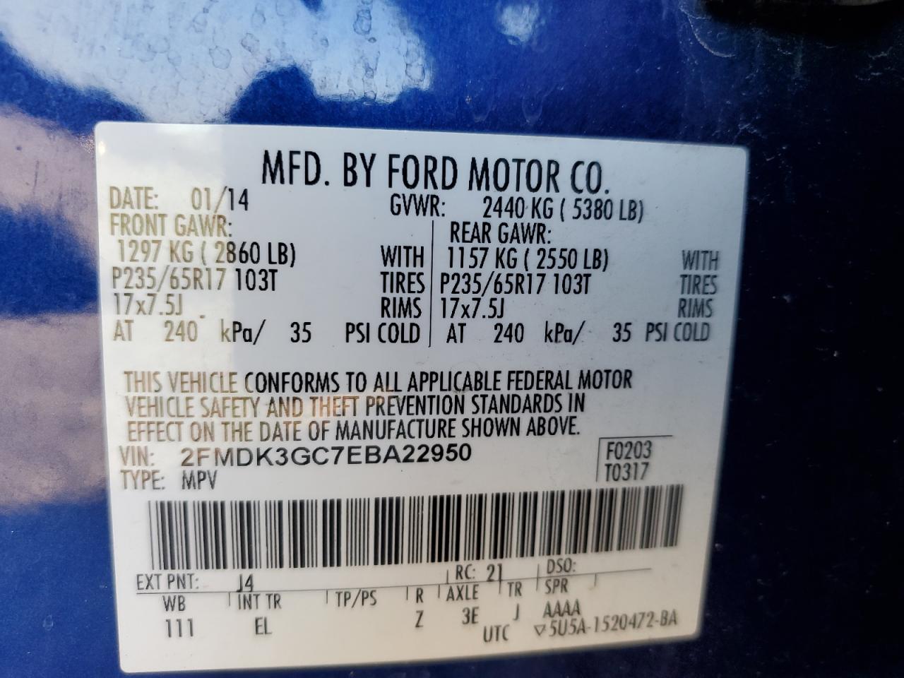 2014 Ford Edge Se VIN: 2FMDK3GC7EBA22950 Lot: 90780775