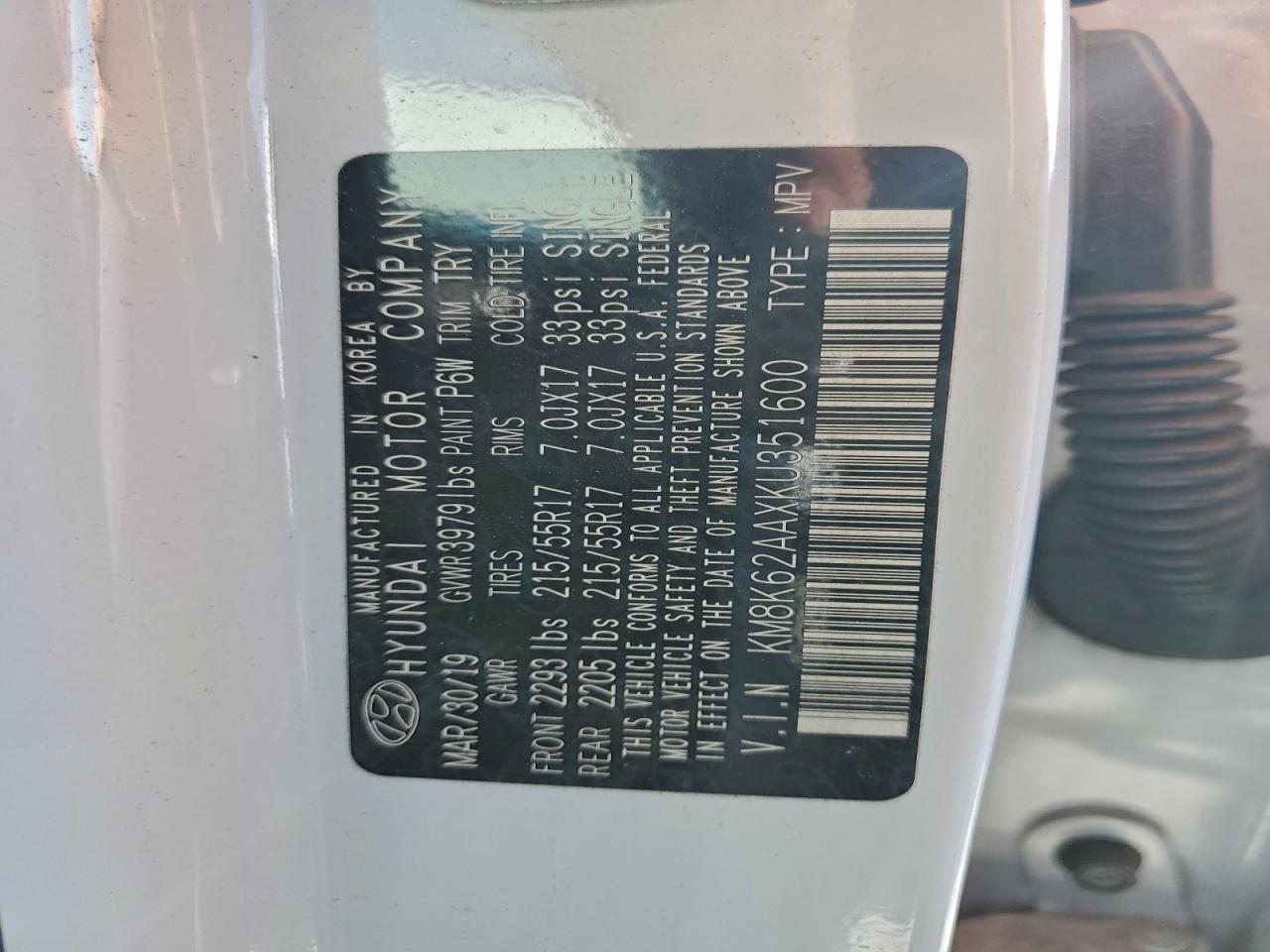 2019 Hyundai Kona Sel VIN: KM8K62AAXKU351600 Lot: 93599045