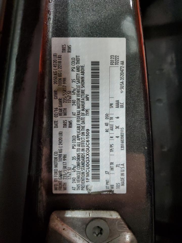 2016 Ford Escape Se VIN: 1FMCU0GXXGUC61509 Lot: 92293405