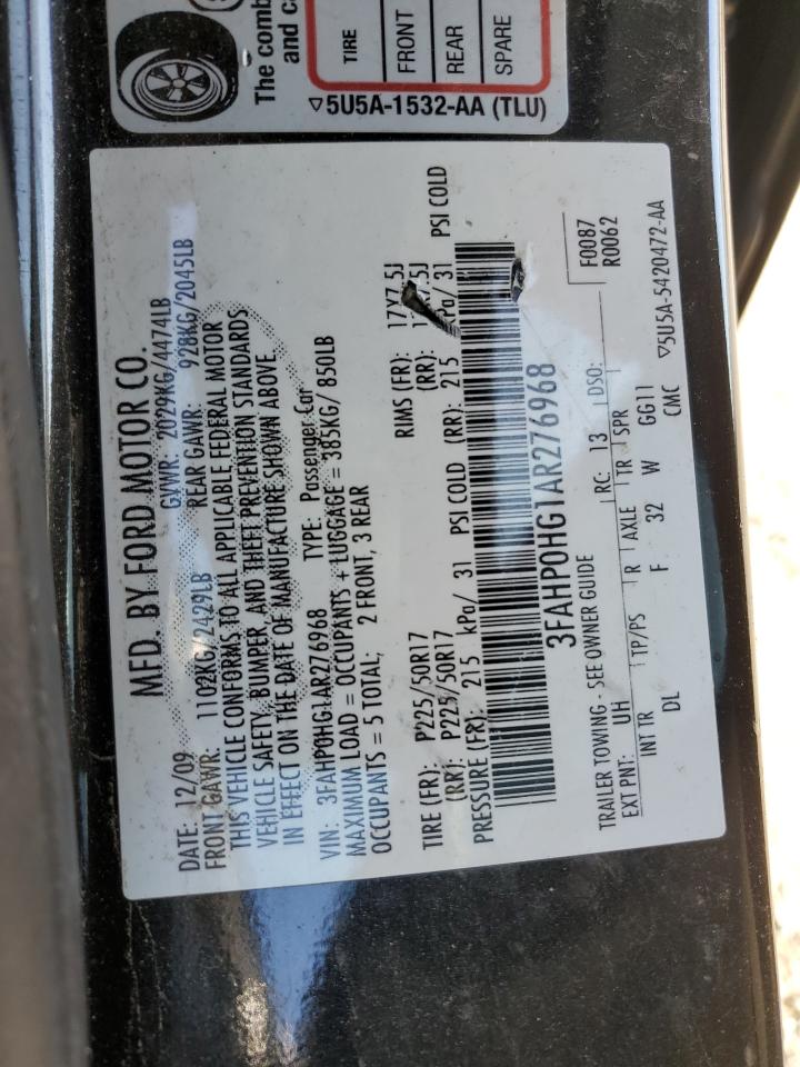 2010 Ford Fusion Se VIN: 3FAHP0HG1AR276968 Lot: 92391625