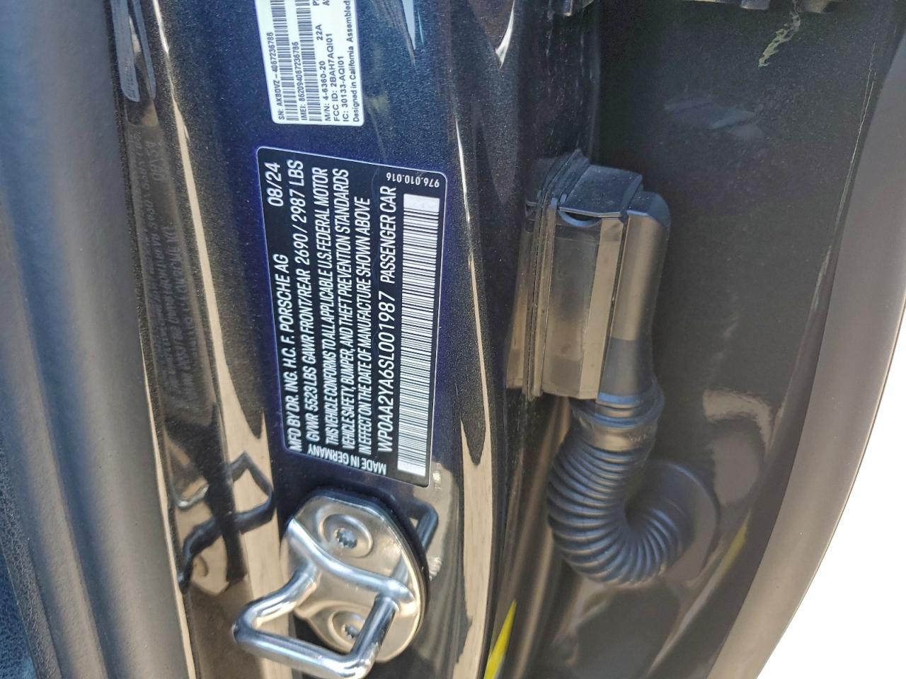 2025 Porsche Panamera Base VIN: WP0AA2YA6SL001987 Lot: 93319375