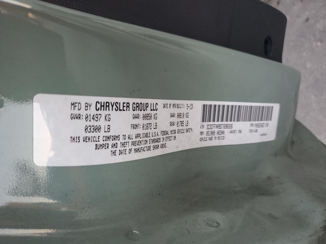 2013 Fiat 500 Pop VIN: 3C3CFFAR9DT698326 Lot: 92025155