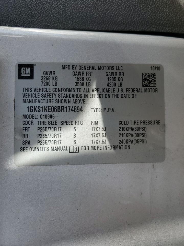 2011 GMC Yukon Xl C1500 Slt VIN: 1GKS1KE06BR174894 Lot: 91860835