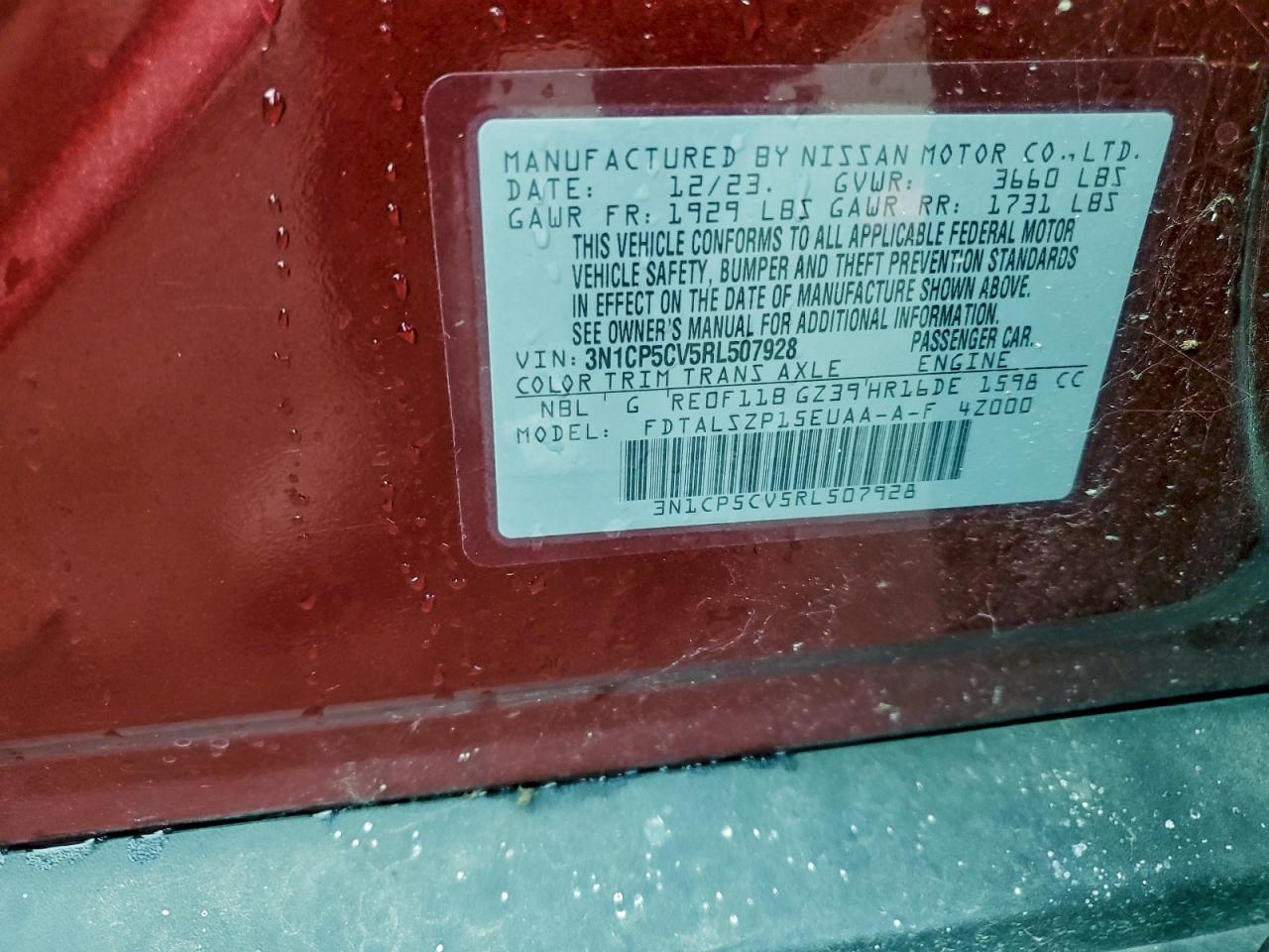 2024 Nissan Kicks Sv VIN: 3N1CP5CV5RL507928 Lot: 93911425