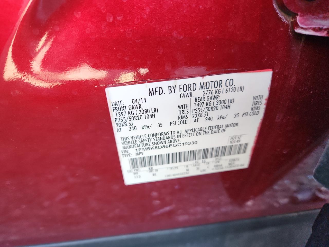 2014 Ford Explorer Xlt VIN: 1FM5K8D86EGC19330 Lot: 92581875