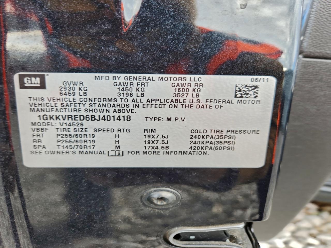 2011 GMC Acadia Slt-1 VIN: 1GKKVRED6BJ401418 Lot: 92922635