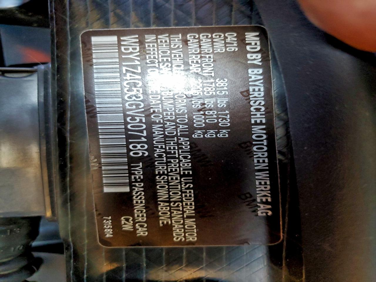 2016 BMW I3 Rex VIN: WBY1Z4C53GV507186 Lot: 92912685