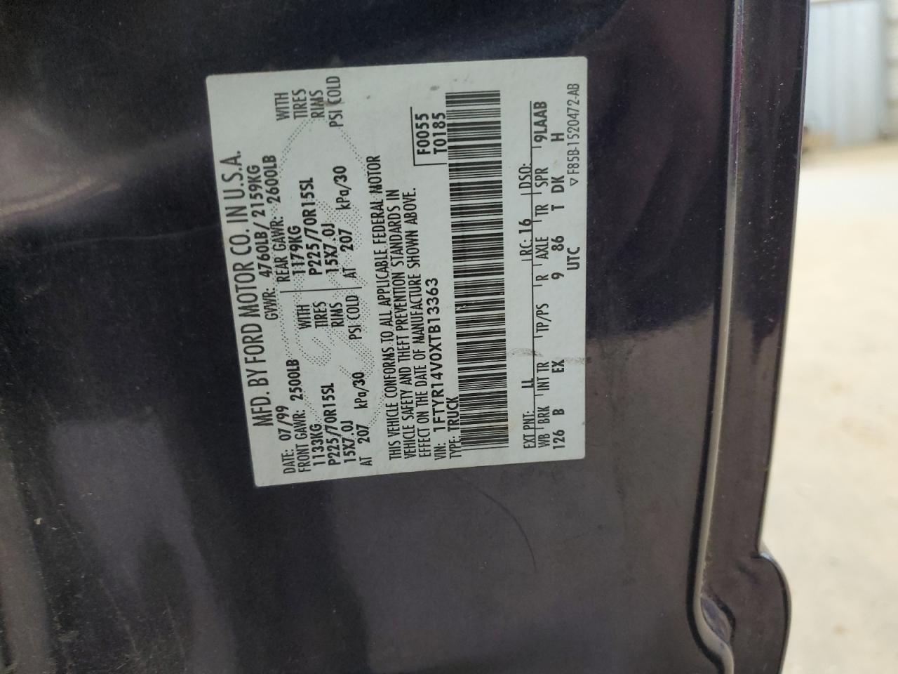 1999 Ford Ranger Super Cab VIN: 1FTYR14V0XTB13363 Lot: 92809635