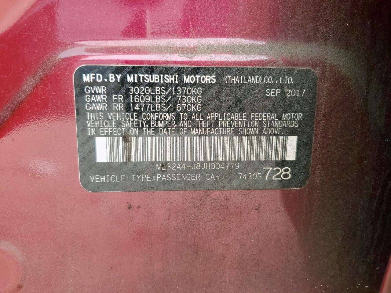 2018 Mitsubishi Mirage Se VIN: ML32A4HJ8JH004779 Lot: 91786235