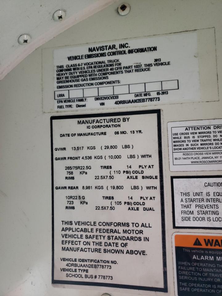 2014 Ic Corporation Ce Series School - School Bus VIN: 4DRBUAAN2EB778773 Lot: 92332565