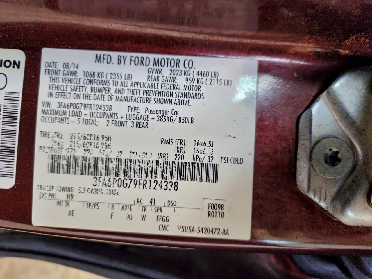 2015 Ford Fusion S VIN: 3FA6P0G79FR124338 Lot: 93556025