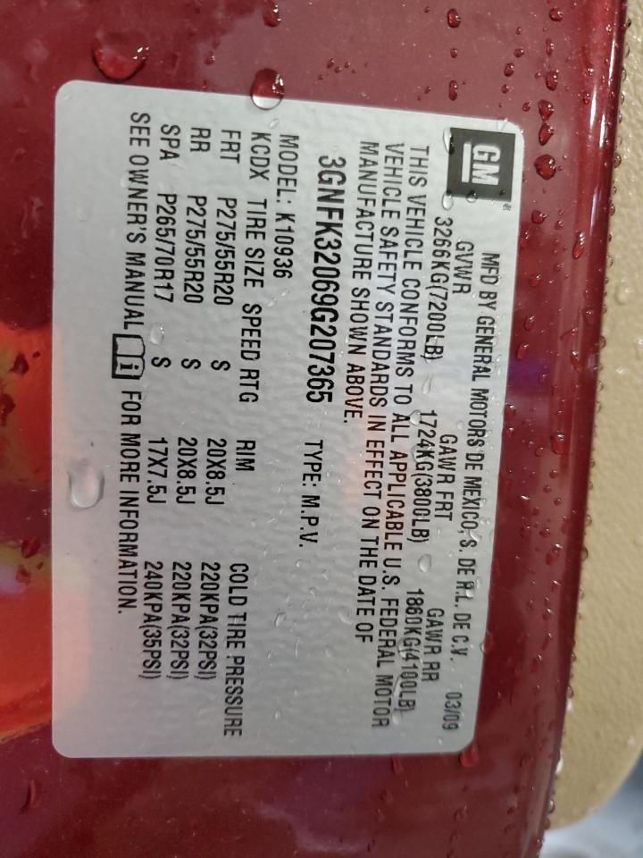 2009 Chevrolet Avalanche K1500 Ltz VIN: 3GNFK32069G207365 Lot: 91857895