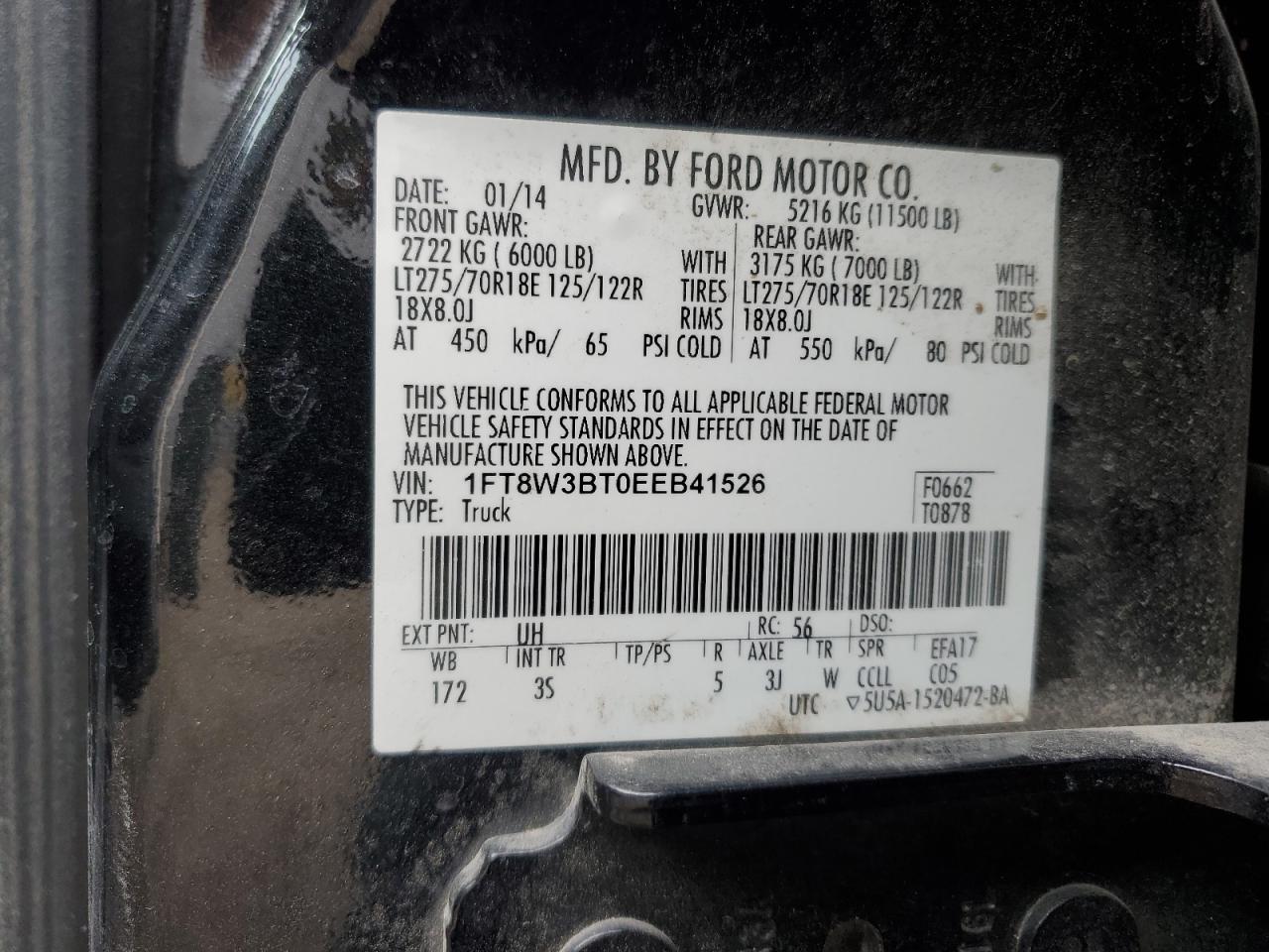 2014 Ford F350 Super Duty VIN: 1FT8W3BT0EEB41526 Lot: 91739135