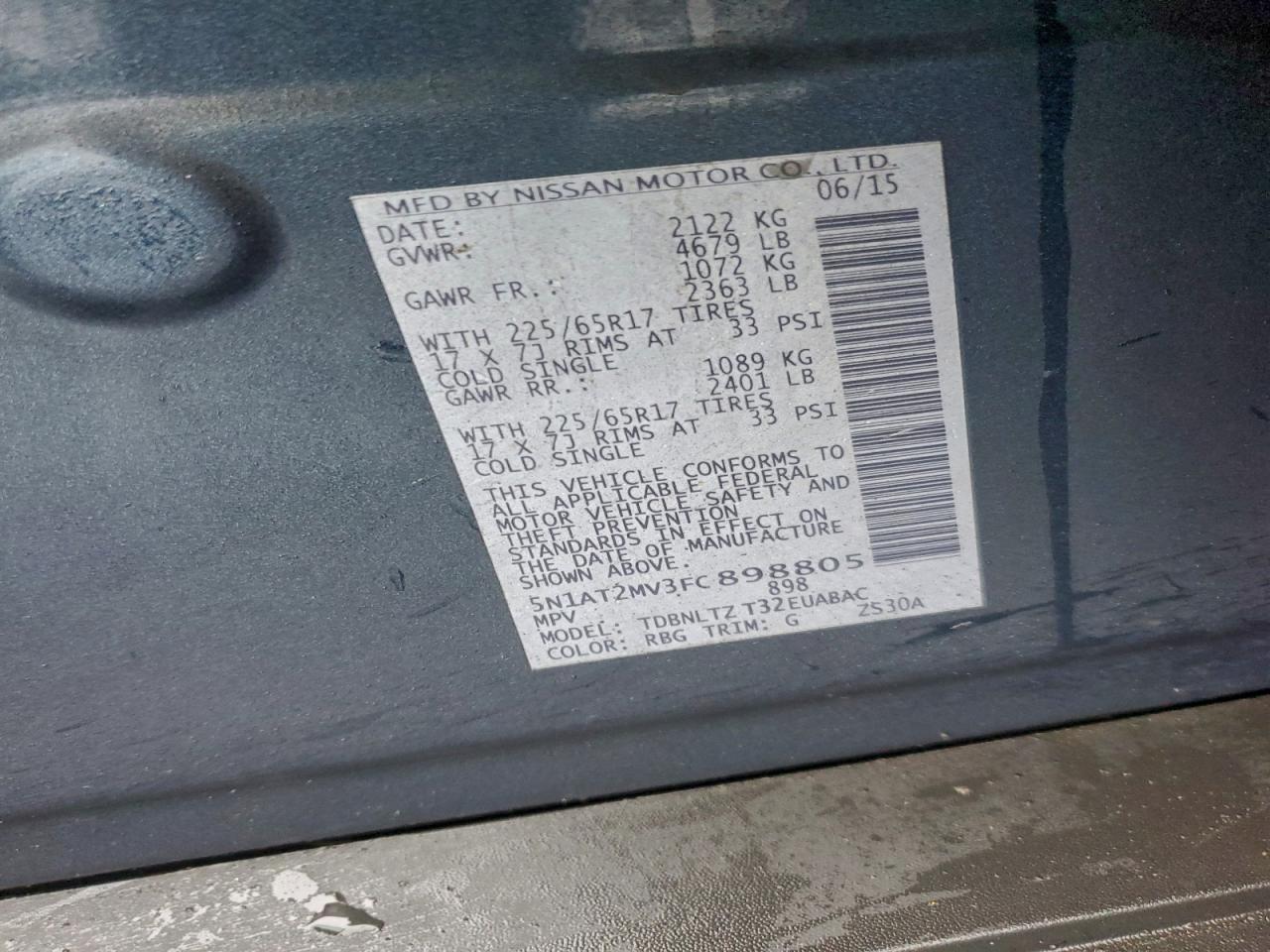 2015 Nissan Rogue S VIN: 5N1AT2MV3FC898805 Lot: 94318095