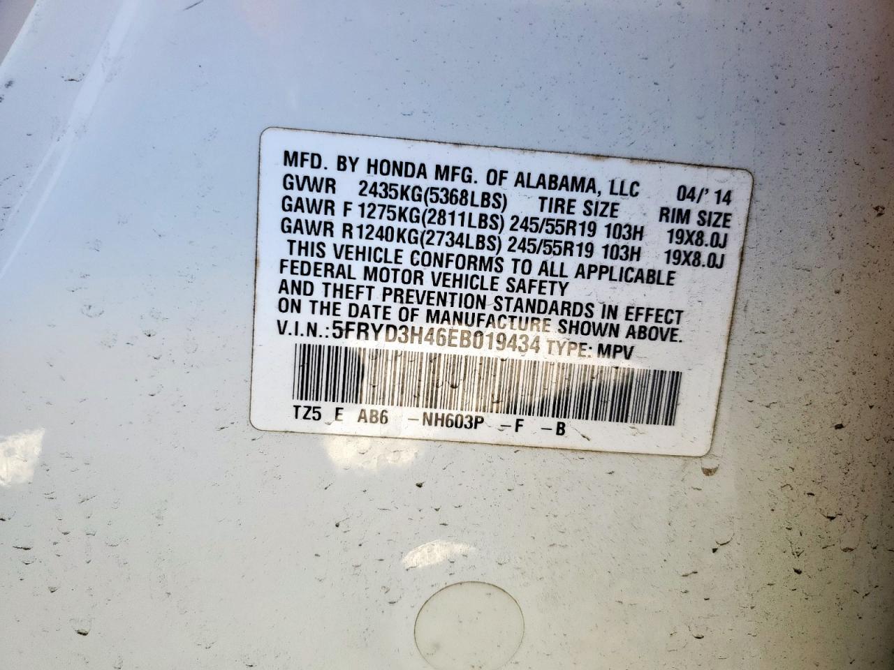 2014 Acura Mdx Technology VIN: 5FRYD3H46EB019434 Lot: 93257265