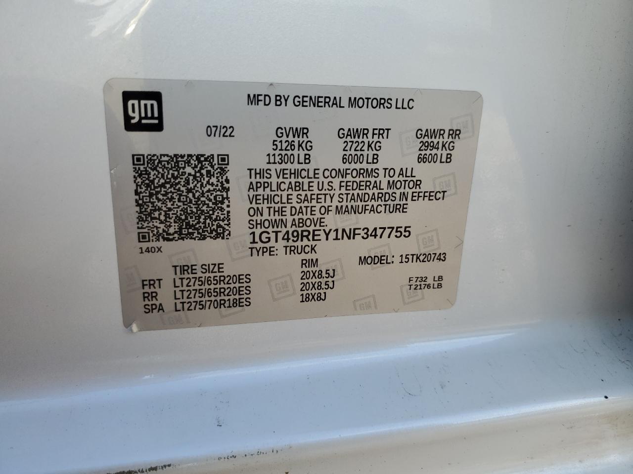 2022 GMC Sierra K2500 Denali VIN: 1GT49REY1NF347755 Lot: 91976365