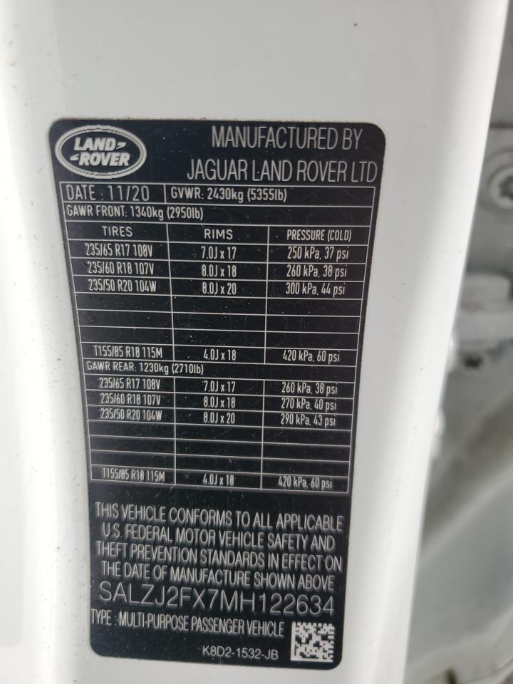 2021 Land Rover Range Rover Evoque S VIN: SALZJ2FX7MH122634 Lot: 93917335