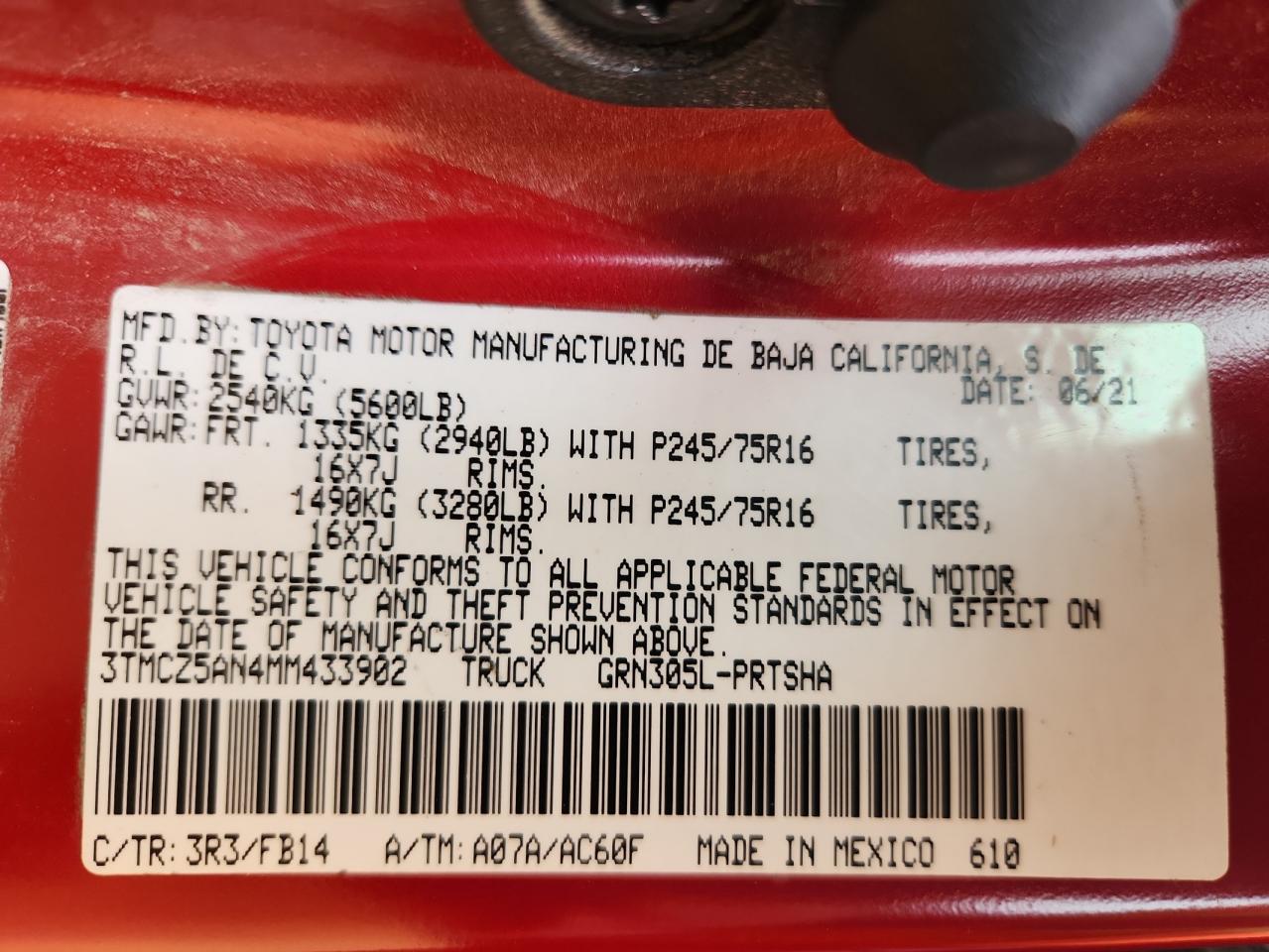 2021 Toyota Tacoma Double Cab VIN: 3TMCZ5AN4MM433902 Lot: 90650195