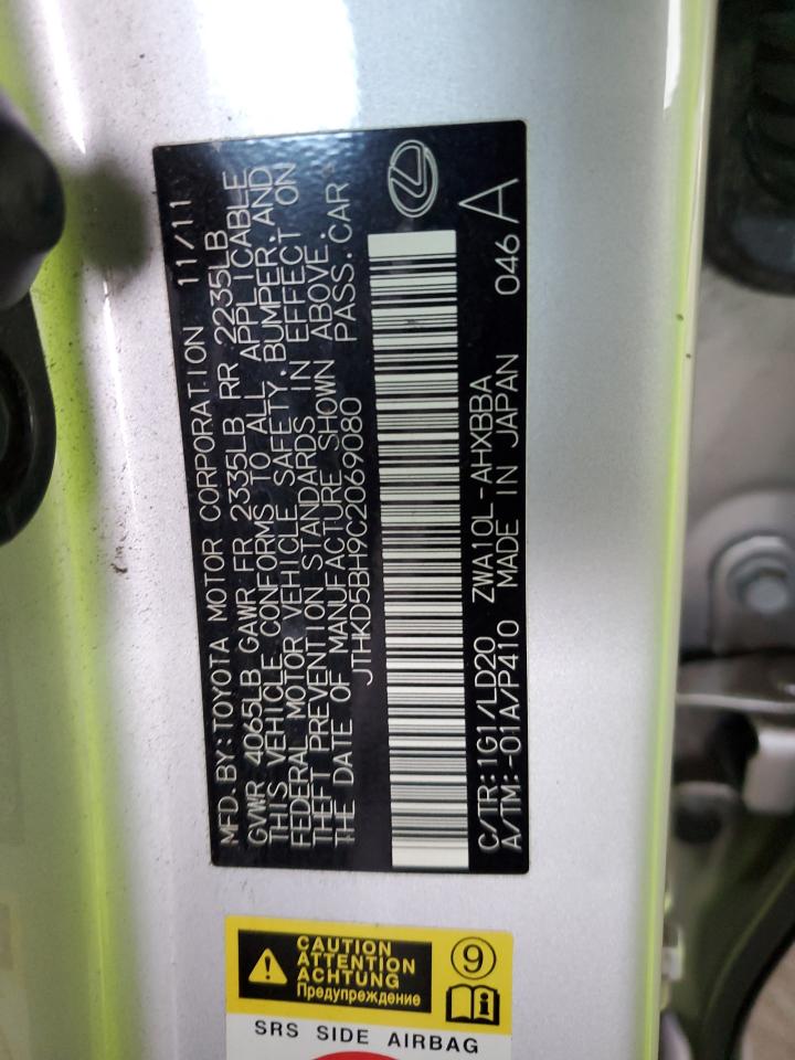 2012 Lexus Ct 200 VIN: JTHKD5BH9C2069080 Lot: 92944965