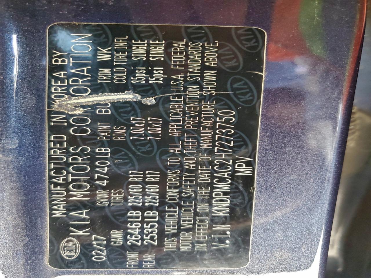 2017 Kia Sportage Lx VIN: KNDPMCAC2H7273750 Lot: 92457265