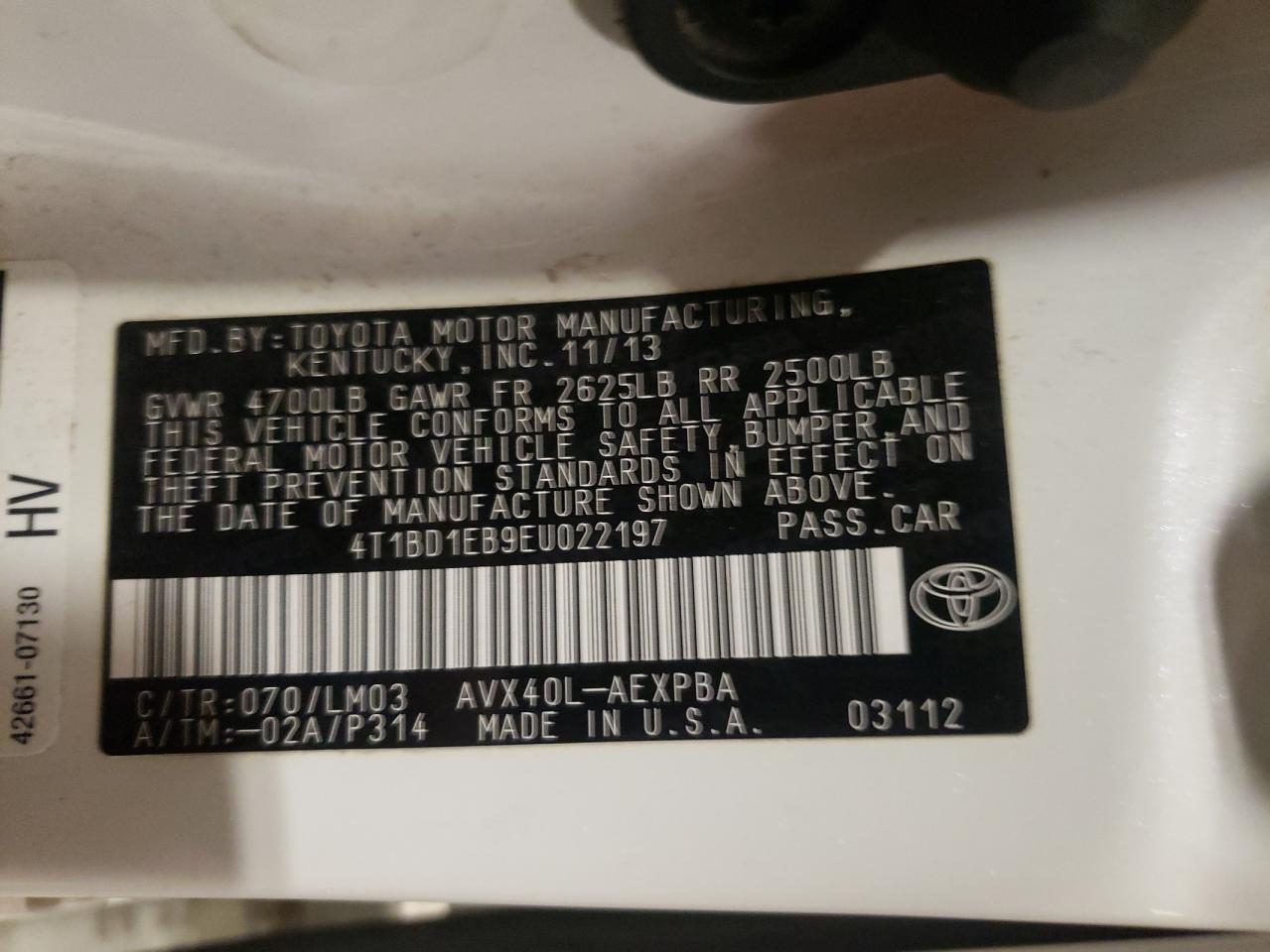 2014 Toyota Avalon Hybrid VIN: 4T1BD1EB9EU022197 Lot: 93837995