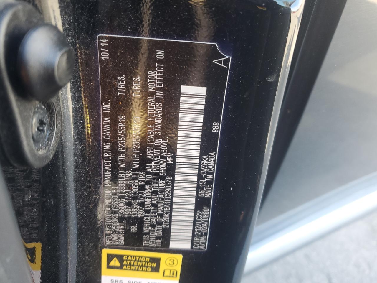 2015 Lexus Rx 350 Base VIN: 2T2BK1BA1FC290578 Lot: 92994425