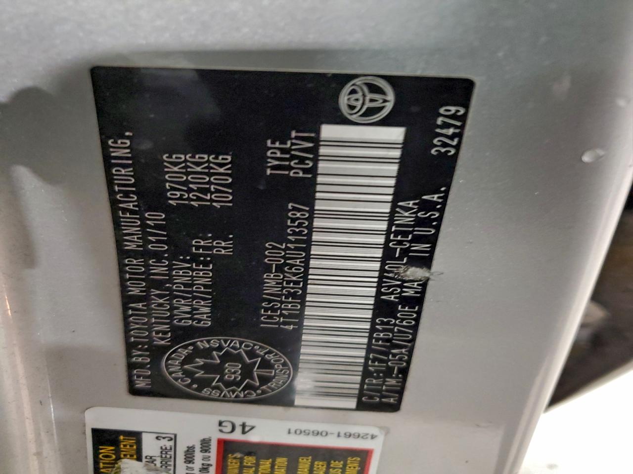 2010 Toyota Camry Base VIN: 4T1BF3EK6AU113587 Lot: 93968175