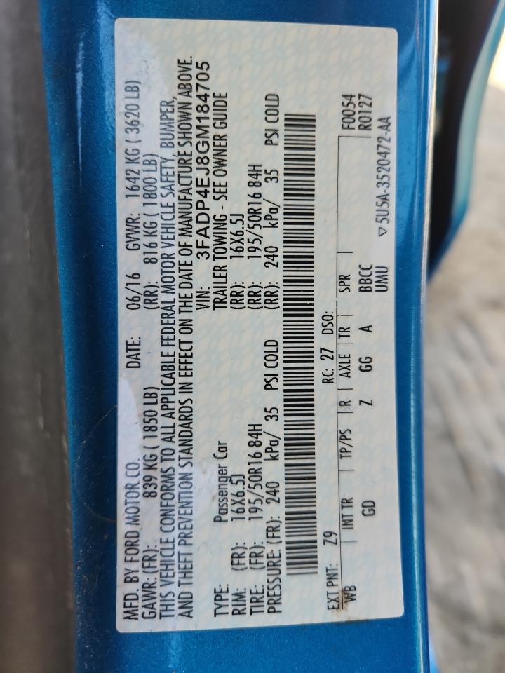 2016 Ford Fiesta Se VIN: 3FADP4EJ8GM184705 Lot: 91760715