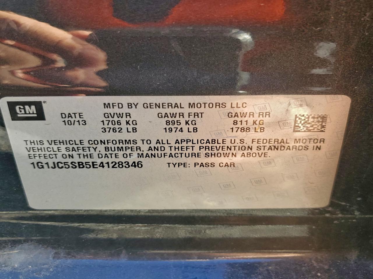 2014 Chevrolet Sonic Lt VIN: 1G1JC5SB5E4128346 Lot: 93979715