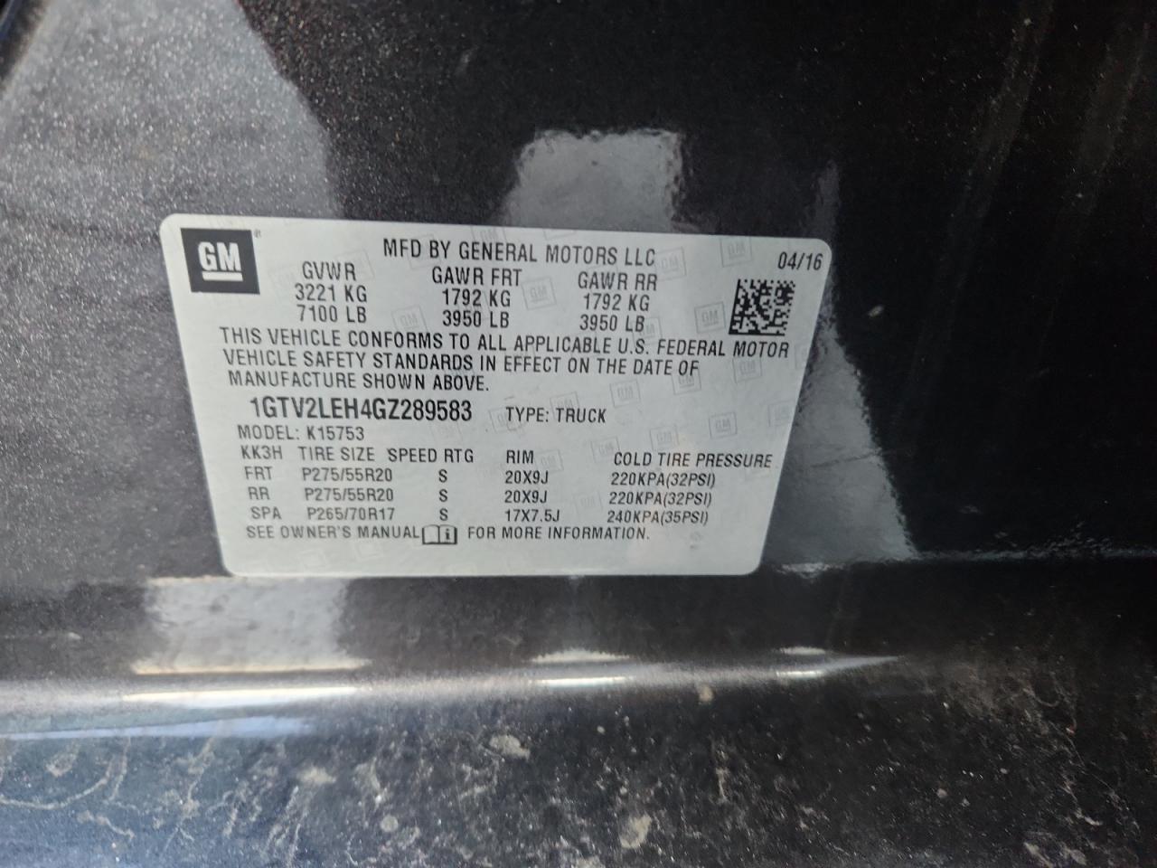 2016 GMC Sierra K1500 VIN: 1GTV2LEH4GZ289583 Lot: 92816435