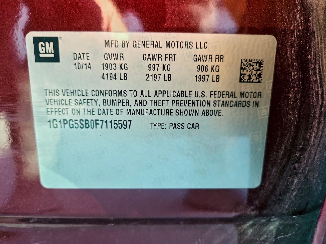 2015 Chevrolet Cruze Ltz VIN: 1G1PG5SB0F7115597 Lot: 94340875