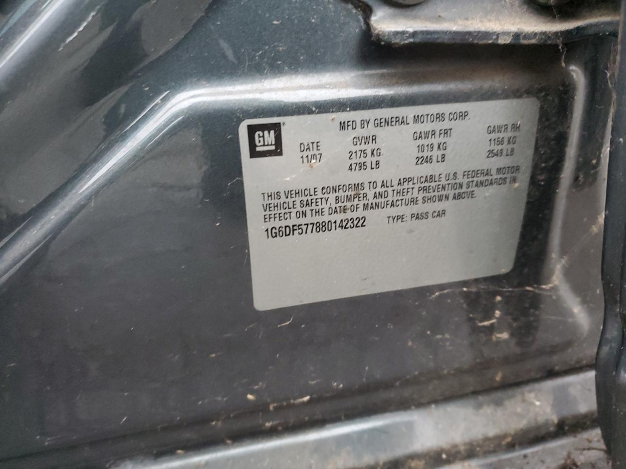 2008 Cadillac Cts VIN: 1G6DF577880142322 Lot: 92609335