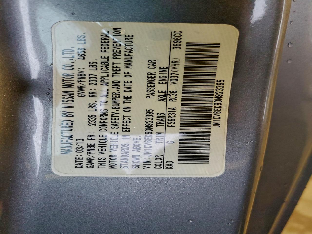 2013 Infiniti G37 Journey VIN: JN1CV6EK9DM923395 Lot: 93487875