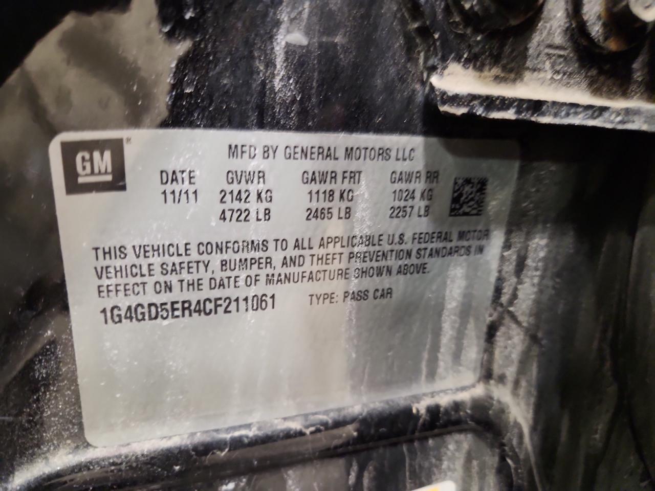 2012 Buick Lacrosse Premium VIN: 1G4GD5ER4CF211061 Lot: 91976225