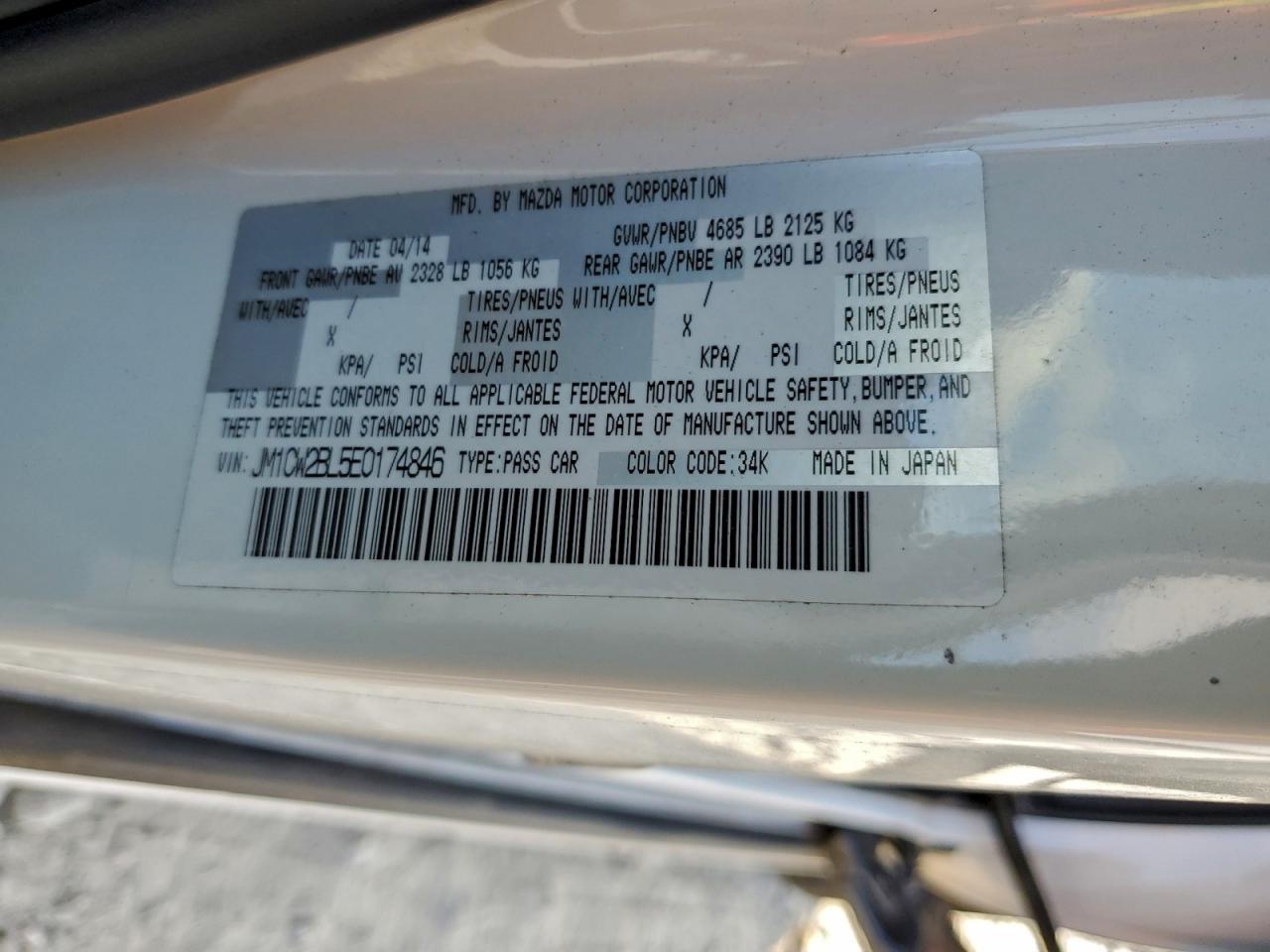 2014 Mazda 5 Sport VIN: JM1CW2BL5E0174846 Lot: 93710625