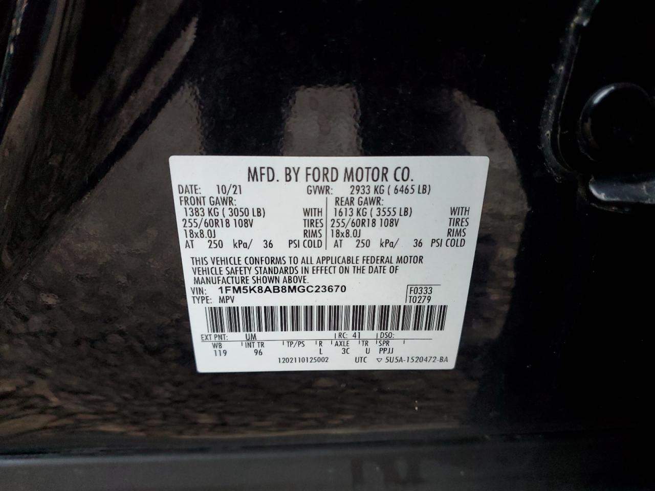 2021 Ford Explorer Police Interceptor VIN: 1FM5K8AB8MGC23670 Lot: 93594815