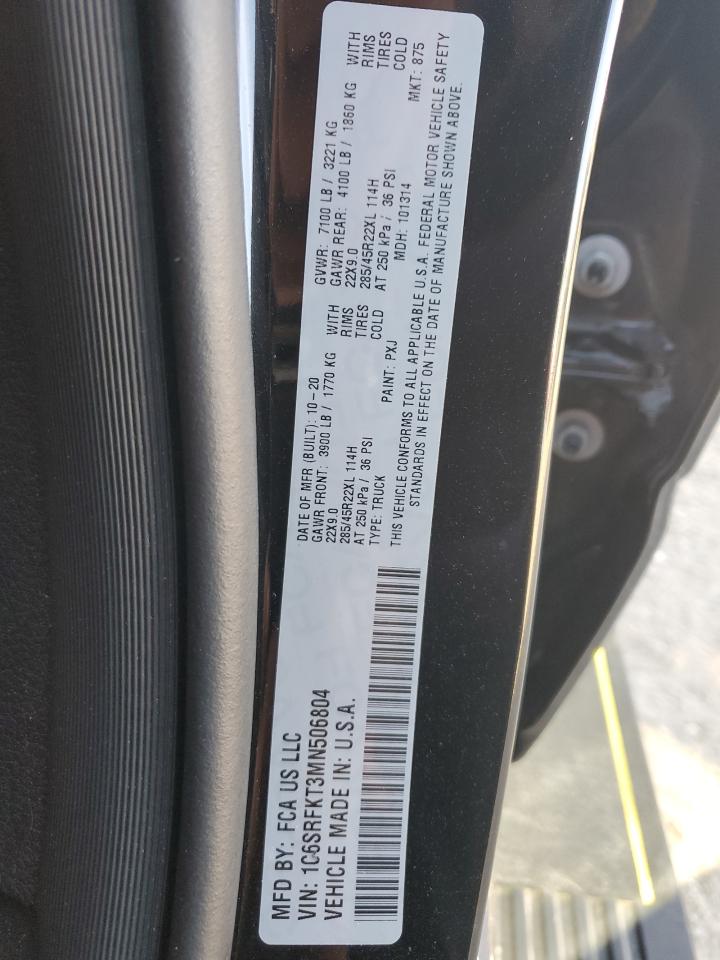 2021 Ram 1500 Longhorn VIN: 1C6SRFKT3MN506804 Lot: 92598405