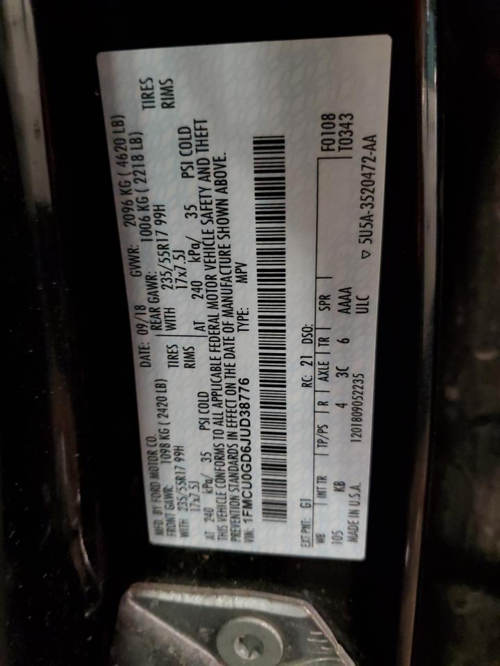 2018 Ford Escape Se VIN: 1FMCU0GD6JUD38776 Lot: 91387425